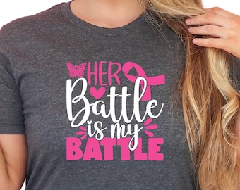 Her Battle is My Battle Shirt, Cancer Team Shirt, Cancer Support Shirt, Cancer Warrior Shirt, Not Alone Shirt, Pink Ribbon Shirt, S3700