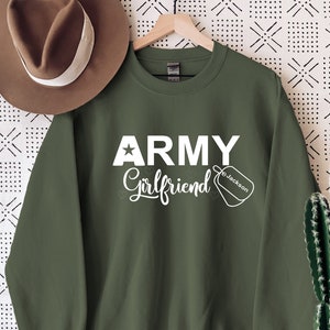 Army Girlfriend Sweatshirt, Personalized Army Girlfriend Hoodie, Custom Name Military Dod Tag Design on Sweatshirt. image 1