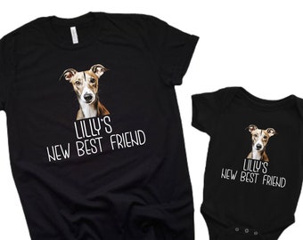 Personalized Dog Breed Toddler Shirt, New Best Friend Shirt, Newborn Gift Ideas, Dog Peeking Baby Onesie®, Custom Dog Lover Youth Shirt