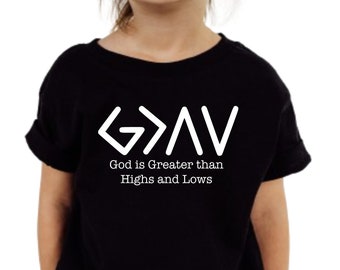 Bible Jesus Lover Gift, Christian Toddler Shirt, Religious Youth Shirt, Christian Onesie®, God is Greater Than the Highs and Lows Onesie®