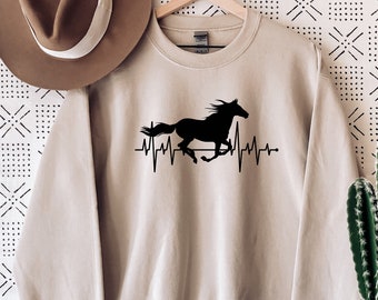 Horse Heartbeat Sweatshirt and Hoodie Gift for Women and Men.