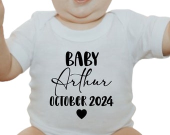 Personalized Baby Onesie®, Pregnancy Reveal, Baby Shower Gift, Newborn Custom Onesie®, Personalized Baby Name Onesie®, Due Date Onesie®