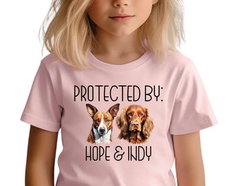 Personalized Dog Name Youth Tee, Newborn Baby Gift, New Parents Onesie®, Protected by Dog Breed Onesie®, Custom Dog Peeking Toddler Shirt