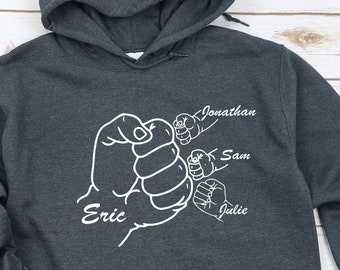 Custom Name Father Son Daughter Hoodie, Fist Bump Personalized Sweatshirt for Father's Day, Christmas Gift for Dad.