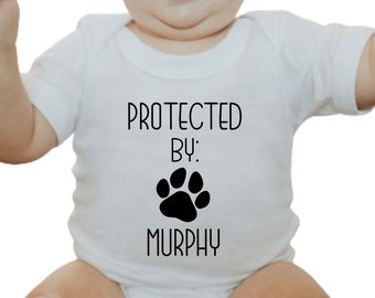 Personalized Dog Name Youth Tee, Newborn Baby Gift, New Parents Onesie®, Protected by Dog and Cat Onesie®, Custom Cat Breed Toddler Shirt