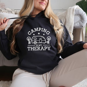 Camp Sweatshirt, Camping is My Therapy Hoodie, Camper Apparel, Cozy Camp Life Outfit, Campfire Friends and Drinks Sweatshirt.