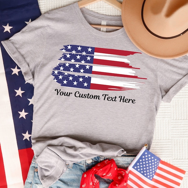 Custom American Flag Unisex T-shirt, July 4th Freedom Shirt, 4th of July Party Tee, 1776 Independence Shirt, Proud American Gift, S285