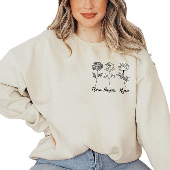 Custom Birth Month Flower Mom Sweatshirt, Personalized Crewneck, Personalized Kids Name Gift for Mom, Mothers Day Gift, S3511