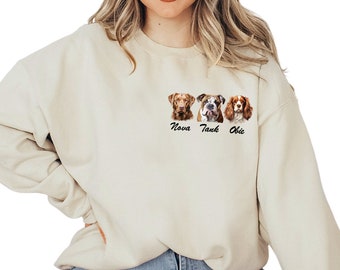 Custom Dog Breed Sweatshirt, Personalized Dog Name Hoodie, Gift for Dog Owner, Dog Peeking in Pocket, Custom Dog Face Sweatshirt