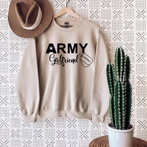 Army Girlfriend Sweatshirt, Personalized Army Girlfriend Hoodie, Custom Name Military Dod Tag Design on Sweatshirt. image 5