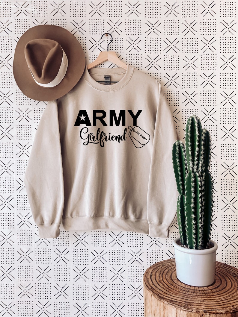 Army Girlfriend Sweatshirt, Personalized Army Girlfriend Hoodie, Custom Name Military Dod Tag Design on Sweatshirt. image 5