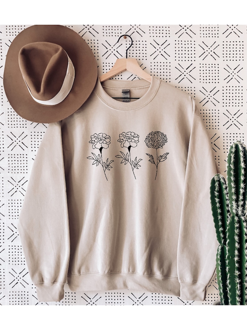 Custom Birth Month Flower Sweatshirt, Flower Shirt, Sentimental Gift for Her, Personalized Birth Month Flower Sweatshirt. image 1