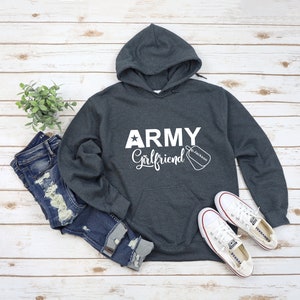 Army Girlfriend Sweatshirt, Personalized Army Girlfriend Hoodie, Custom Name Military Dod Tag Design on Sweatshirt. image 4