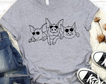 Cool Pigs T-shirt, Pig Picture Funny Shirt, Piggy with Glasses Tee, Farm Animal Lover Gift, S2034