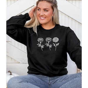 Custom Birth Month Flower Sweatshirt, Flower Shirt, Sentimental Gift for Her, Personalized Birth Month Flower Sweatshirt. image 3