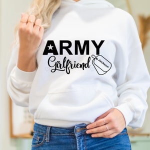 Army Girlfriend Sweatshirt, Personalized Army Girlfriend Hoodie, Custom Name Military Dod Tag Design on Sweatshirt. image 3