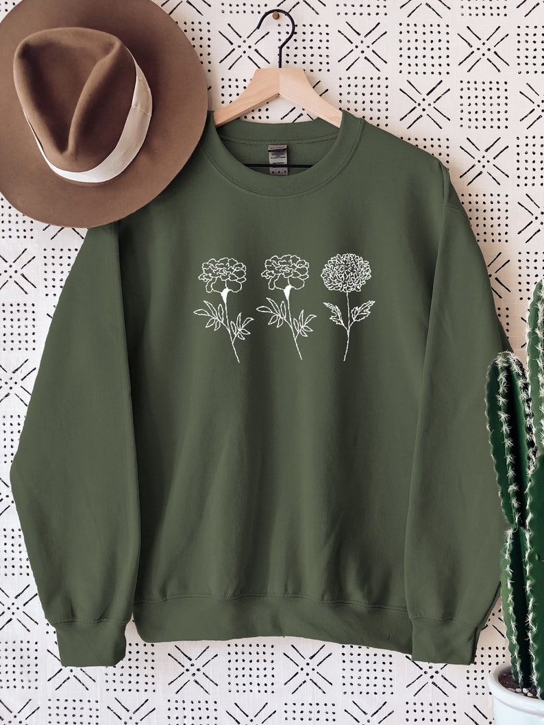 Custom Birth Month Flower Sweatshirt, Flower Shirt, Sentimental Gift for Her, Personalized Birth Month Flower Sweatshirt. image 2