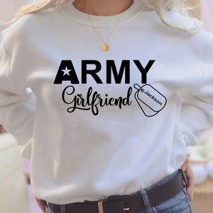 Army Girlfriend Sweatshirt, Personalized Army Girlfriend Hoodie, Custom Name Military Dod Tag Design on Sweatshirt. image 7