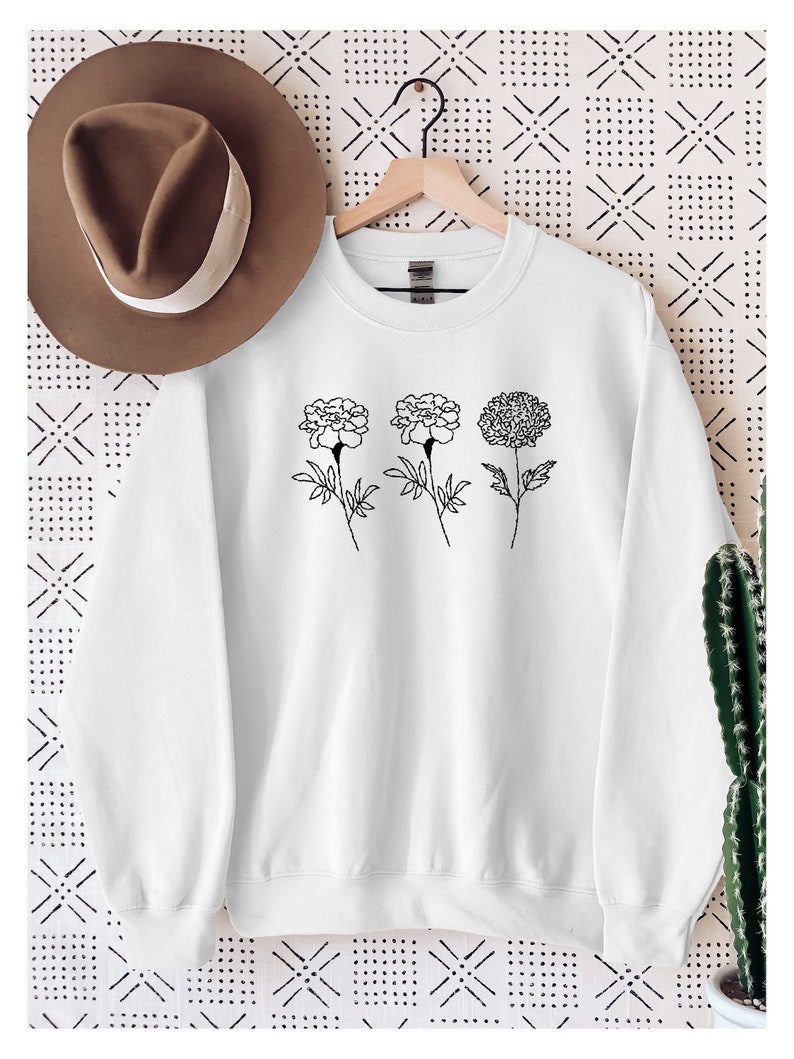 Custom Birth Month Flower Sweatshirt, Flower Shirt, Sentimental Gift for Her, Personalized Birth Month Flower Sweatshirt. image 4