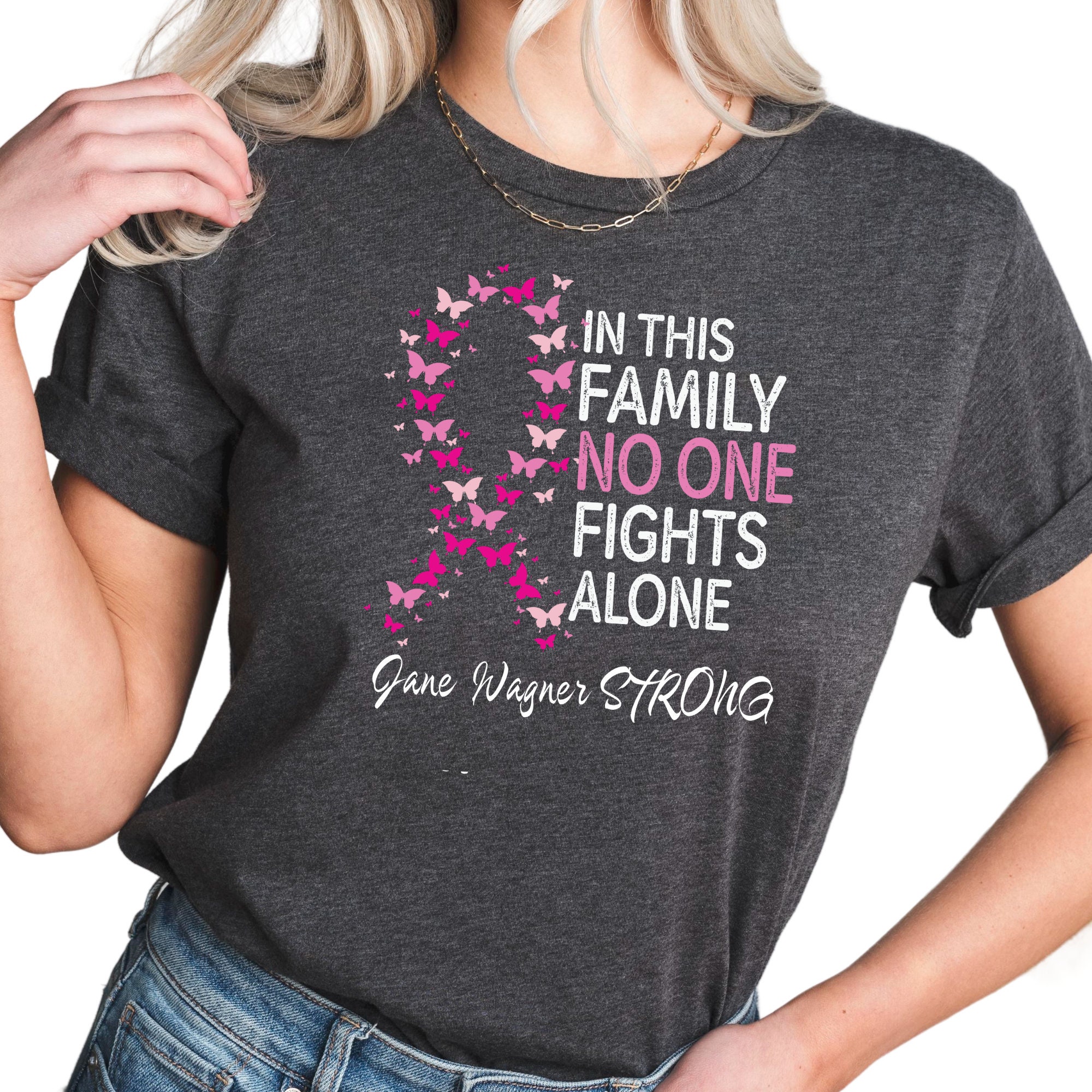 GULLYDESIGN No One Fights Alone - Breast Cancer T-Shirt