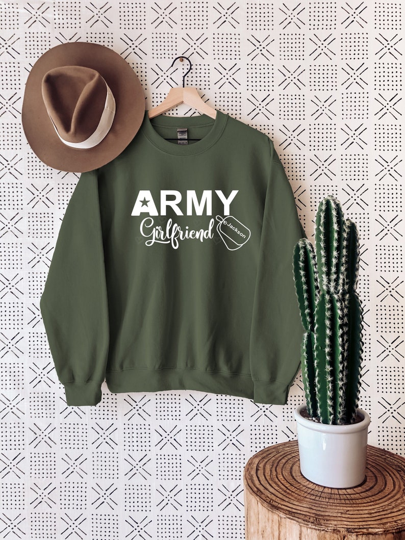 Army Girlfriend Sweatshirt, Personalized Army Girlfriend Hoodie, Custom Name Military Dod Tag Design on Sweatshirt. image 1