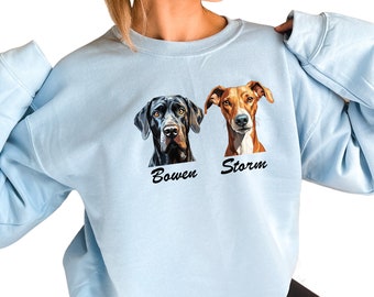 Custom Dog Breed Sweatshirt, Personalized Dog Name Hoodie, Gift for Dog Owner, Dog Peeking in Pocket, Custom Dog Face Sweatshirt