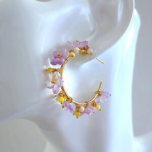 Bridal Lavender Floral Hoop Earrings | Wedding | Blossom | Hawaiian | OOAK |