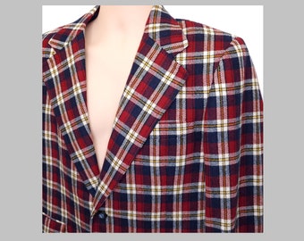 Vintage 70s 60s Sport Coat 40S Plaid Wool Red White Blue Grandpa Golf Patriotic USA Mid Century Preppy Academia Election Funky Hipster