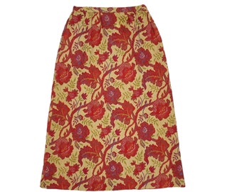 Nelly de Grab Maxi Skirt Medium Vintage 70s Brocade Tapestry Jacobean Floral Tan Red Boho Christmas Winter Heavyweight Warm Grandma Modest