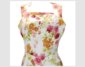 Vintage 70s Maxi Dress Womens Size Small Medium Floral Fit & Flare Sleeveless Pink Orange Red Green Ivory Prop Dance Bridesmaid Mid Century