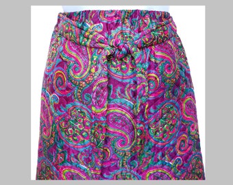 Quilted Maxi Skirt Size XS Vintage 60s Hostess Floral Paisley Mod Mid Century Boho Multicolor Pink Purple Jewel Tones Long Straight