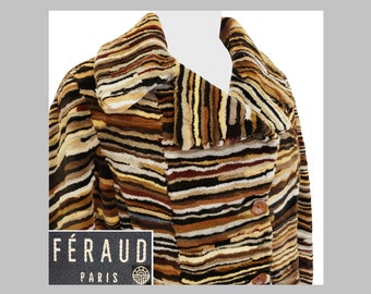 Louis Feraud Fur Coat Womens 12 Large Vintage Pieced Sheared Beaver Mink Striped Animal Print Mob Wife Multicolor Retro 70s