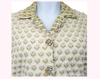 Floral Jacket Womens Small Medium 3D Textured Art Woven Cotton Vintage 90s Cottagecore Granny Boho Rustic Nature Hippie Ivory Pink Green