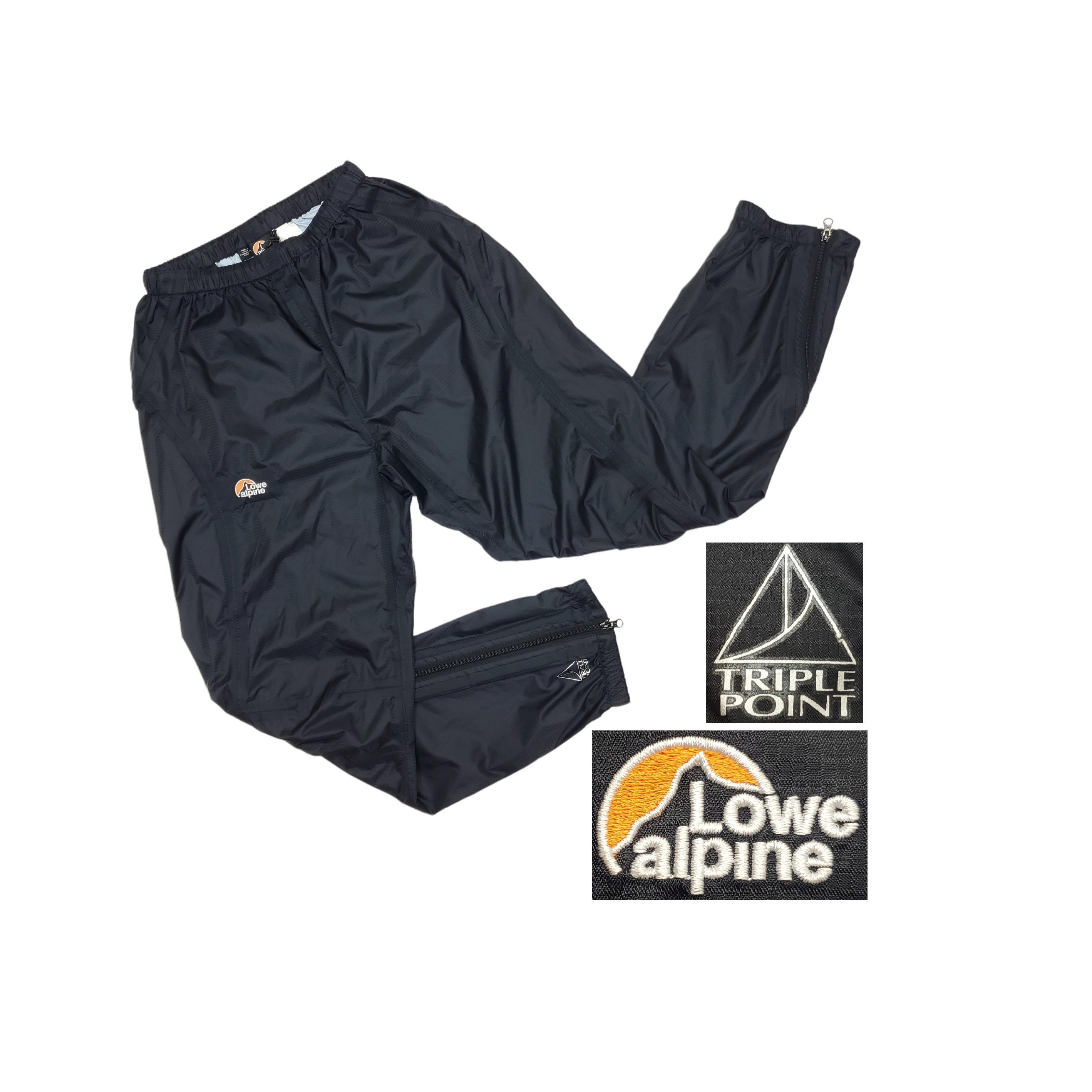 Lowe Alpine Pants Womens Small Medium Triple Point Waterproof Windproof  Rain Ski Hike Snowmobile Black Ripstop Knee to Ankle Zippers 