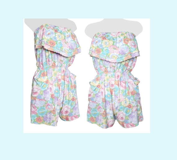 Vintage 80s Romper Playsuit Womens Small Medium P… - image 1