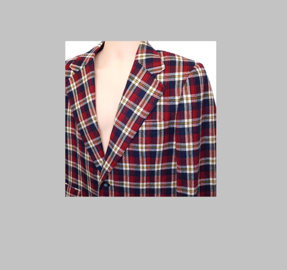 Vintage 70s 60s Sport Coat 40S Plaid Wool Red Whi… - image 1