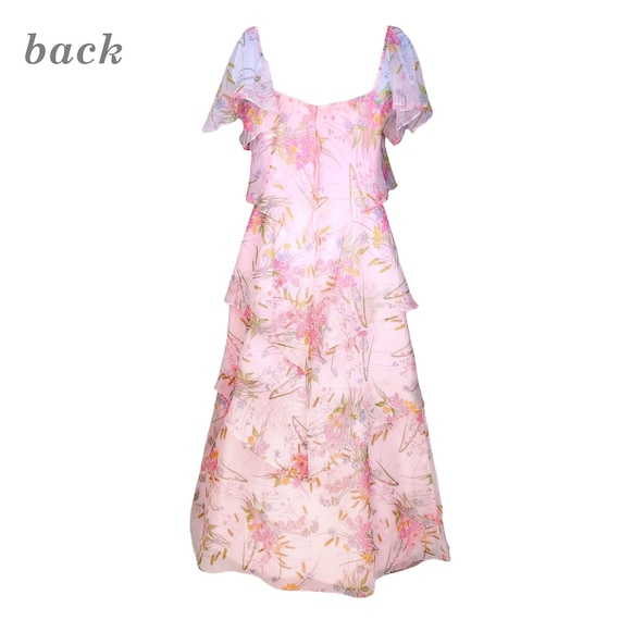 Vintage 70s Maxi Dress Medium Floral Tiered Sheer… - image 3