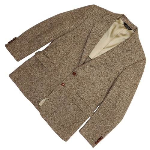 Harris Tweed Sport Coat 40 42R Herringbone Wool Vintage 80s 90s Unstructured Brown Beige Academia Preppy Professor shops Grandpa Union Made USA