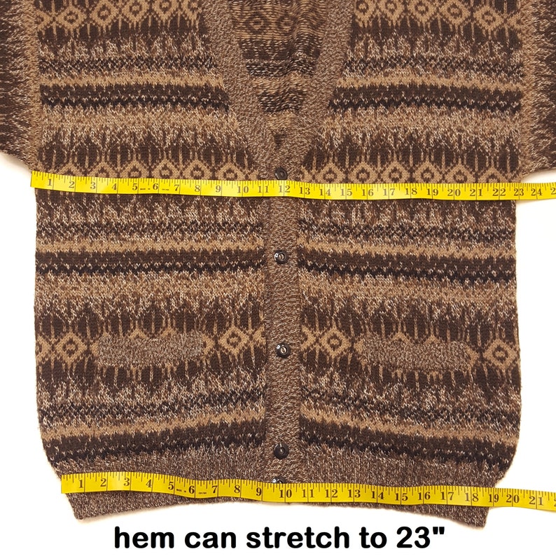 Alpaca Wool Cardigan Sweater Mens Large Handmade in Peru Cottagecore Geometric V-neck Pockets Womens Large XL