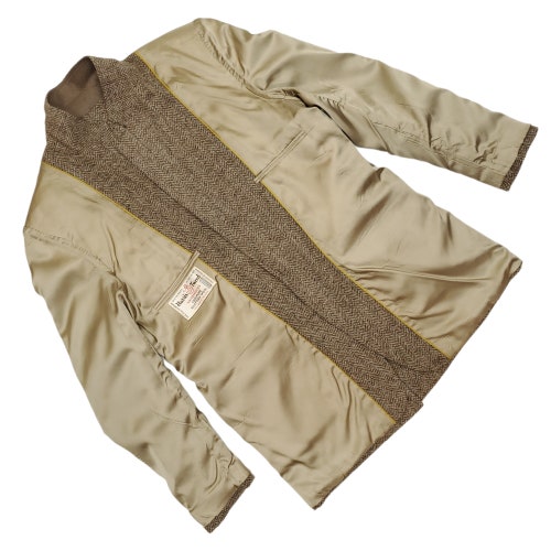 Harris Tweed Sport Coat 40 42R Herringbone Wool Vintage 80s 90s Unstructured Brown Beige Academia Preppy Professor shops Grandpa Union Made USA