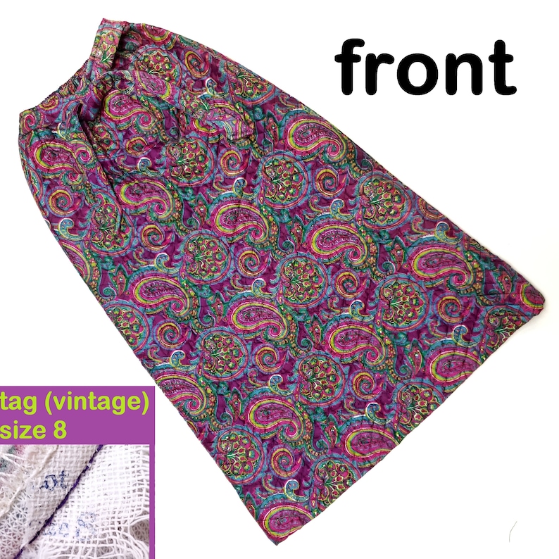 Quilted Maxi Skirt Hostess Size Small XS Vintage 60s Floral Paisley Mod Pink Purple