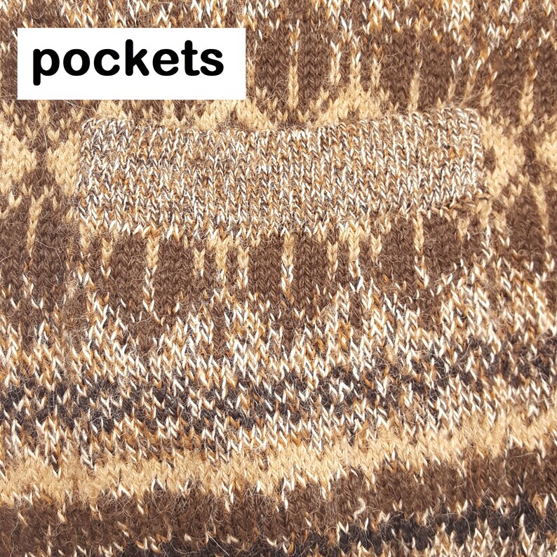 Alpaca Wool Cardigan Sweater Mens Large Handmade in Peru Cottagecore Geometric V-neck Pockets Womens Large XL