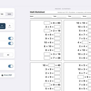 Math Worksheet Generator Grade 1-3 | Unlimited Printable Practice Sheets for Home | Numbers to 1000 | Instant Download