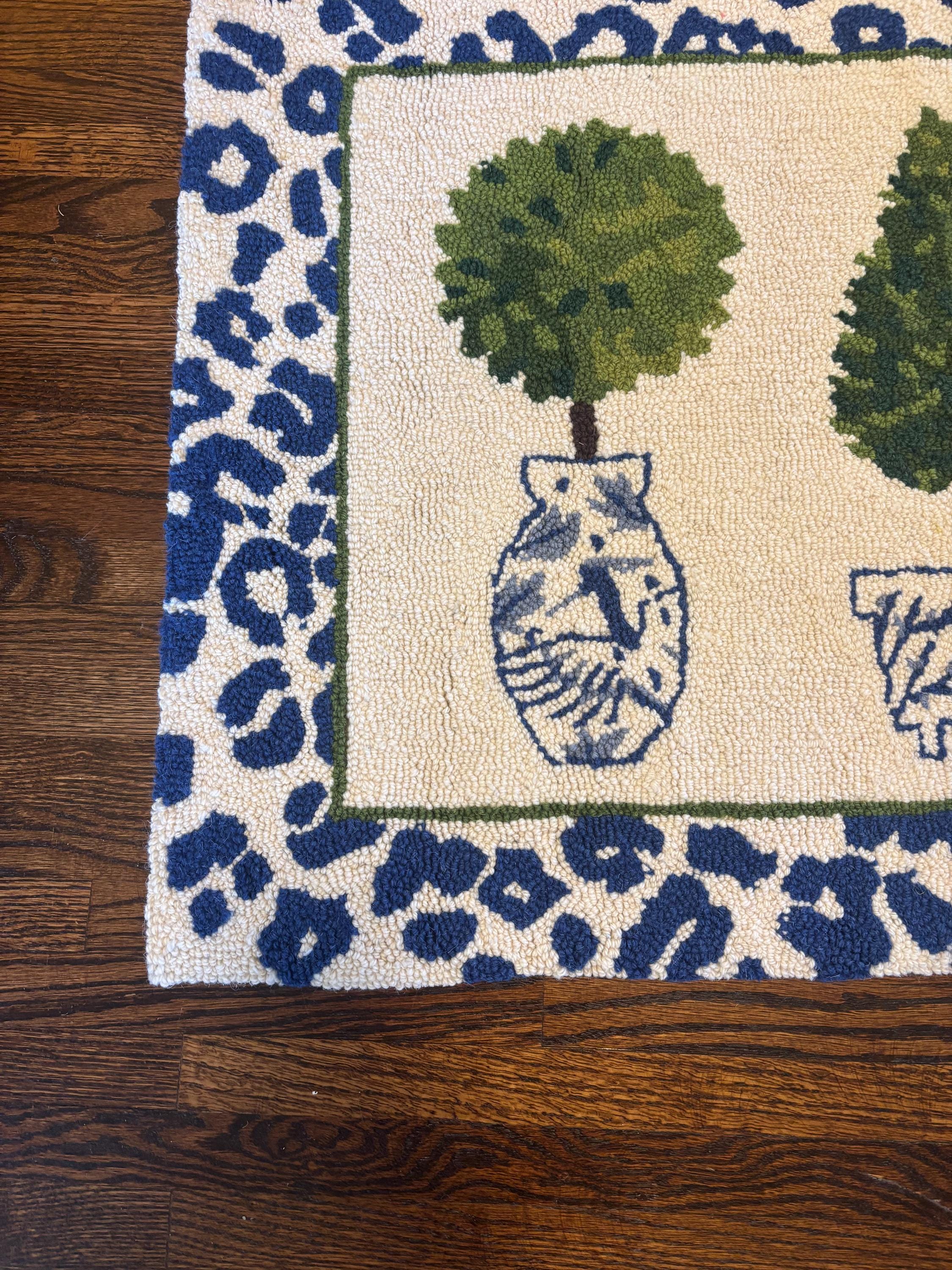 Topiary Design Rug Hand Hooked Wool Topiary and Leopard Rug/doormat - Etsy