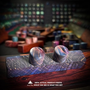 May include: A rectangular wooden block with two cylindrical knobs, featuring a dark purple and blue wood grain pattern with golden highlights. The text at the bottom reads: 100% ACTUAL PRODUCT PHOTO WHAT YOU SEE IS WHAT YOU GET.