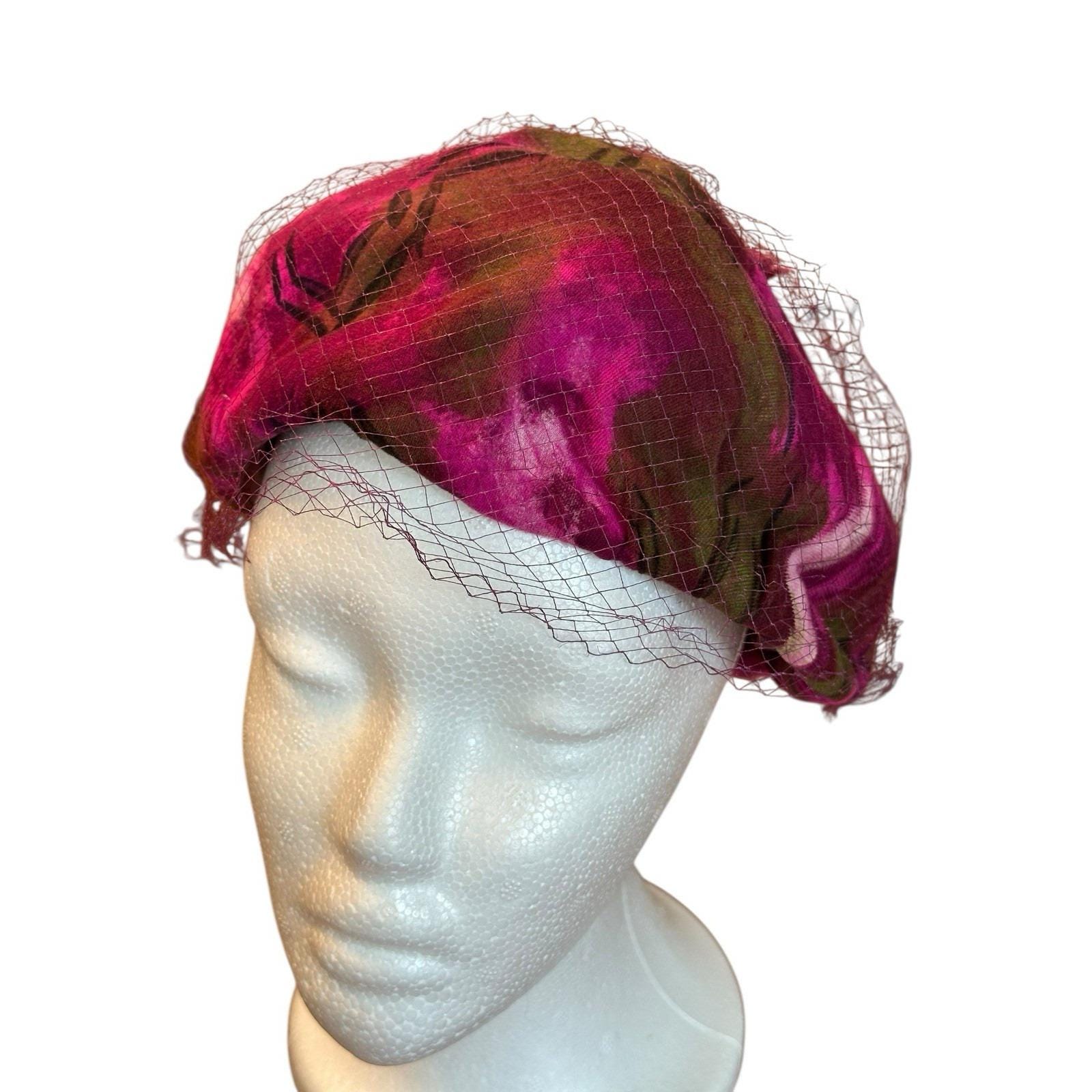 Vintage 1960\'s Union Made USA Velvet‎ Cocktail Pillbox Hat Veil Magenta Green Vintage 1960 main image 3