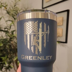 Engraved Yeti for Lineman, Lineman Pole Dancer, Lineman Cup, Journeyman Lineman, Power Lineman, Powerline Gift, Lineman Coffee, Line Life