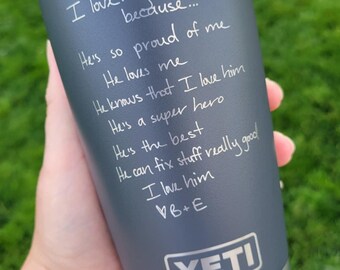 Personalized Yeti, Kid&#39;s Drawing, Childs Doodle Engraved, Handwriting Gift, Unique Fathers Day Gift, Engraved Yeti, Childrens Drawing