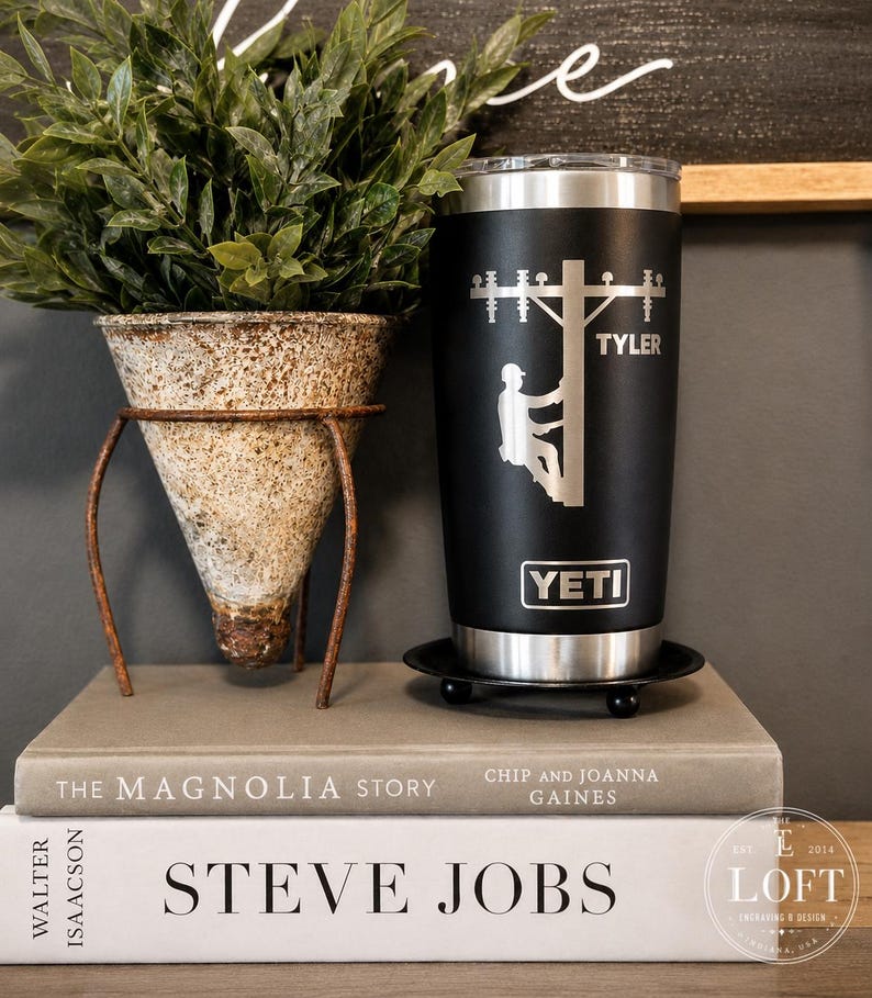 Engraved Yeti for Lineman, Lineman Pole Dancer, Lineman Cup, Journeyman Lineman, Power Lineman, Powerline Gift, Lineman Coffee, Line Life image 1
