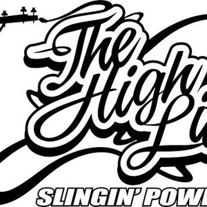 May include: Black and white illustration of a person climbing a utility pole with the text "The High Life Slingin' Power!"